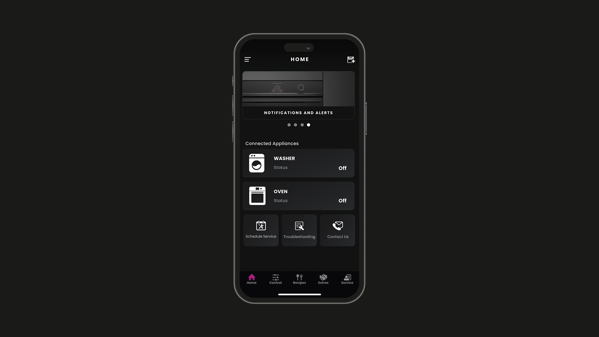 Closeup of SmartHQ app interface on mobile phone